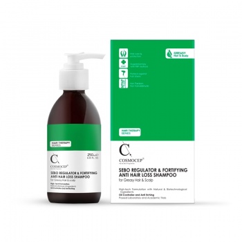 شامپو ضد ریزش و تقويت کننده مو کازموسپ مناسب موهای چرب - Cosmocep Sebo Regulator And Fortifying Shampoo For Greasy Hair